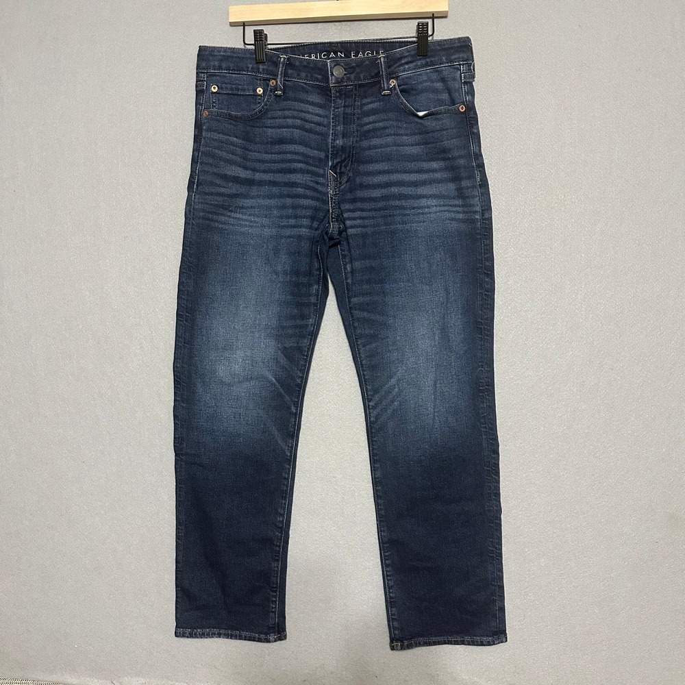 American Eagle Airflex+ Mens Dark Wash Straight Leg Jeans 33x30 Blue Denim